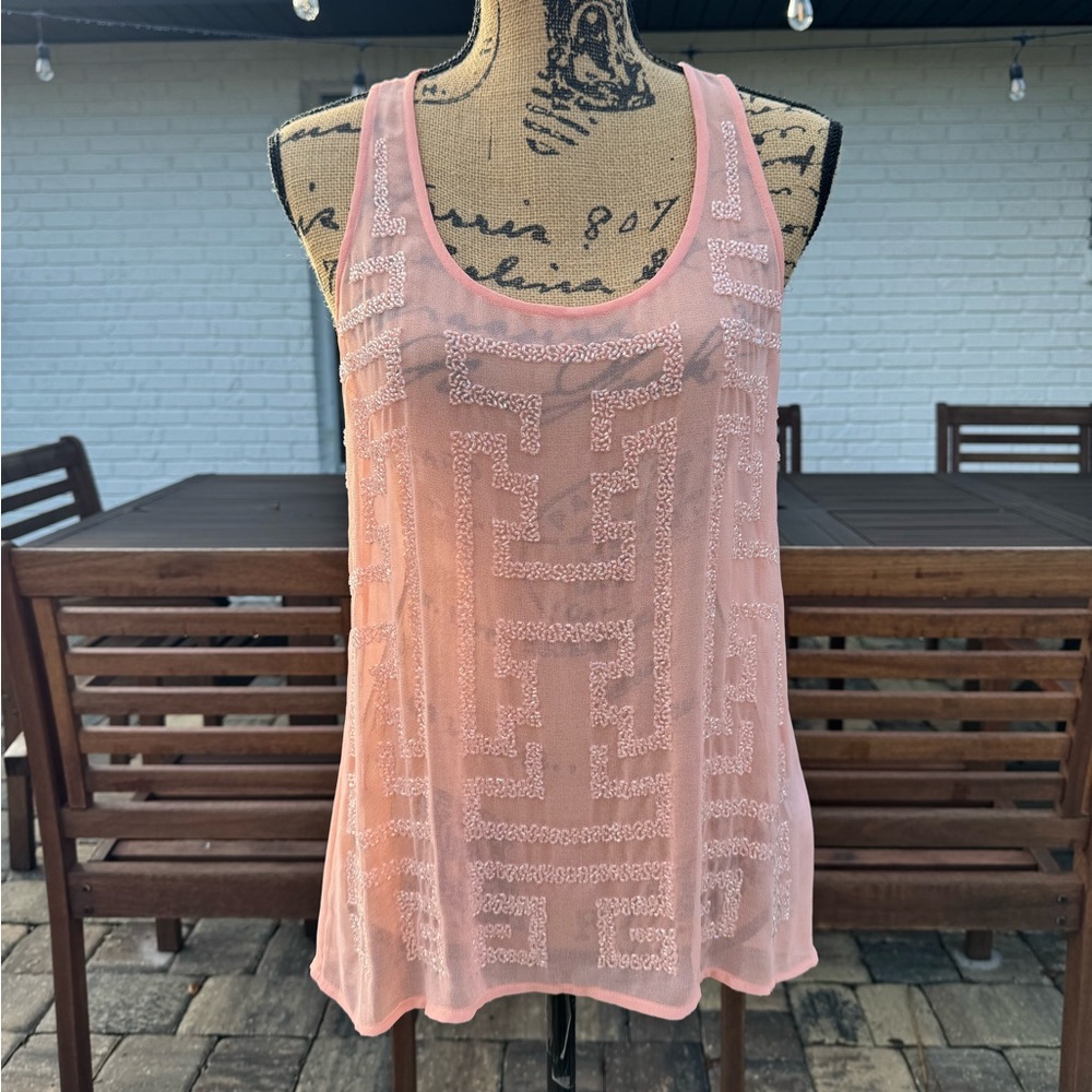 NWT Cremieux Brights and Stripes Beaded Tank Top Peach Orange Pastel Size Medium